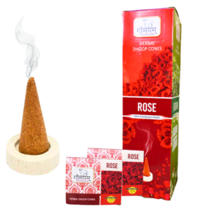 Rose Organic Dhoop Cones Charcoal Free Cow Dung Incense Cones Pack of 120