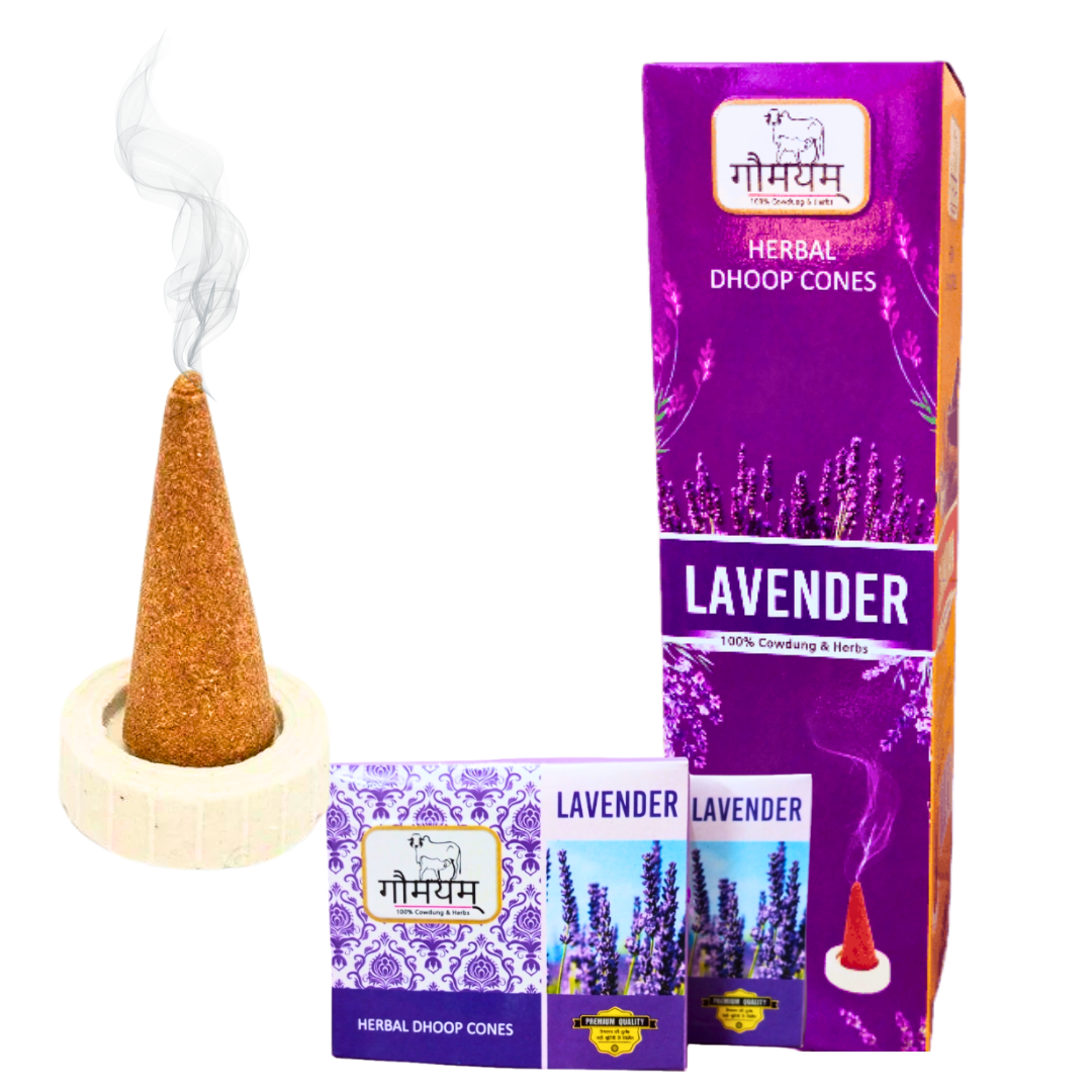 Lavender Organic Dhoop Cones Charcoal Free Cow Dung Incense Cones Pack of 120