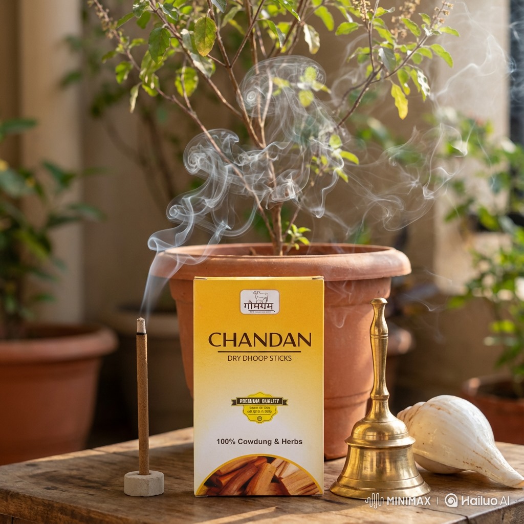 Chandan Organic Bambooless Dhoop Sticks Charcoal Free Cow Dung Herbal Dhoop Sticks Pack of 10