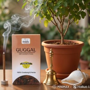 Guggal Organic Bambooless Dhoop Sticks Charcoal Free Cow Dung Herbal Dhoop Sticks Pack of 10