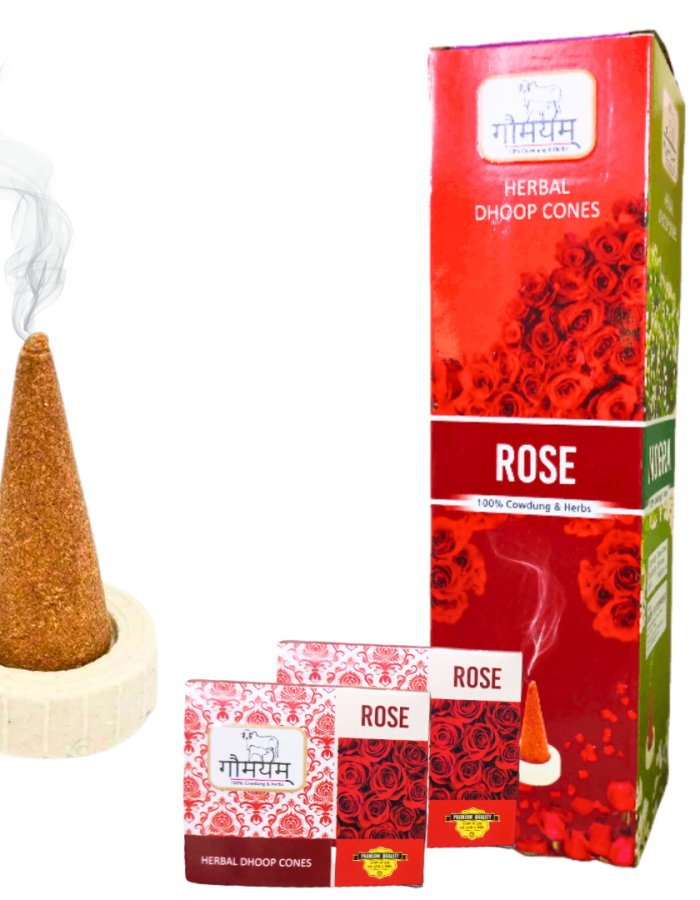 Rose Organic Dhoop Cones Charcoal Free Cow Dung Incense Cones Pack of 120