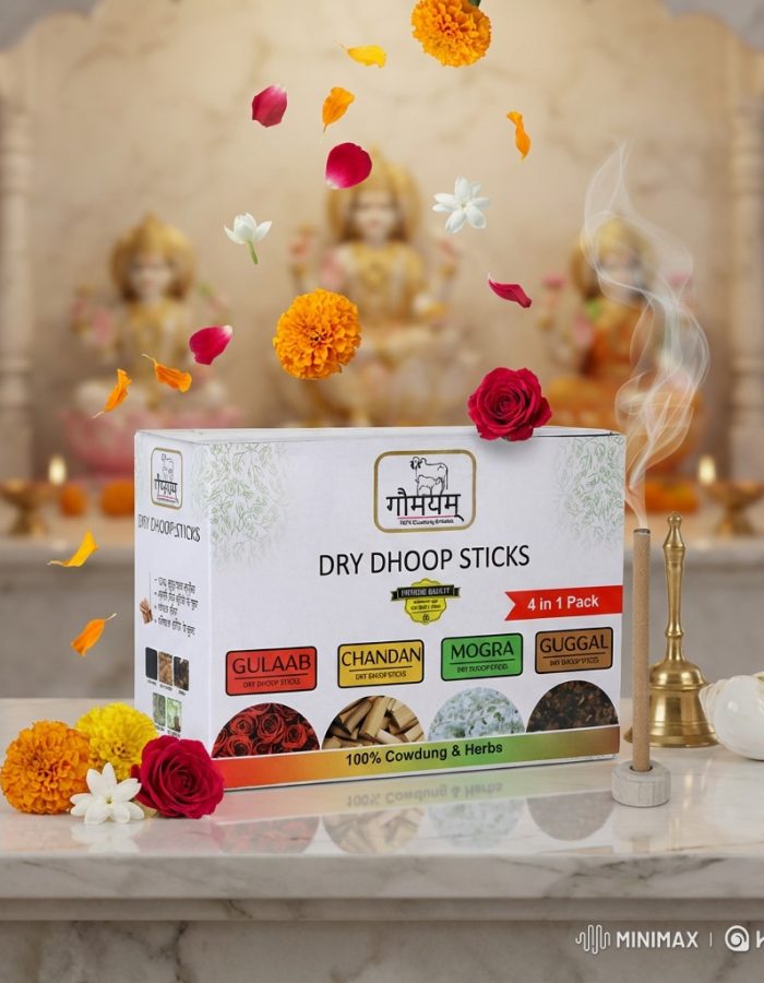 4 in 1 Organic Bambooless Dhoop Sticks Charcoal Free Cow Dung Herbal Dhoop Sticks Pack of 120