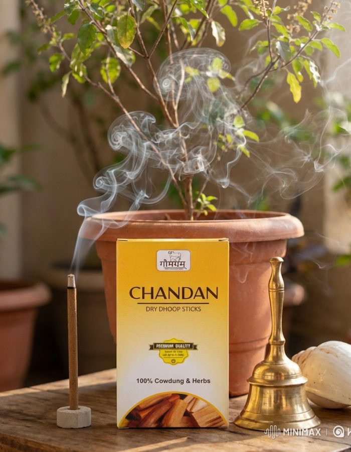 Chandan Organic Bambooless Dhoop Sticks Charcoal Free Cow Dung Herbal Dhoop Sticks Pack of 10